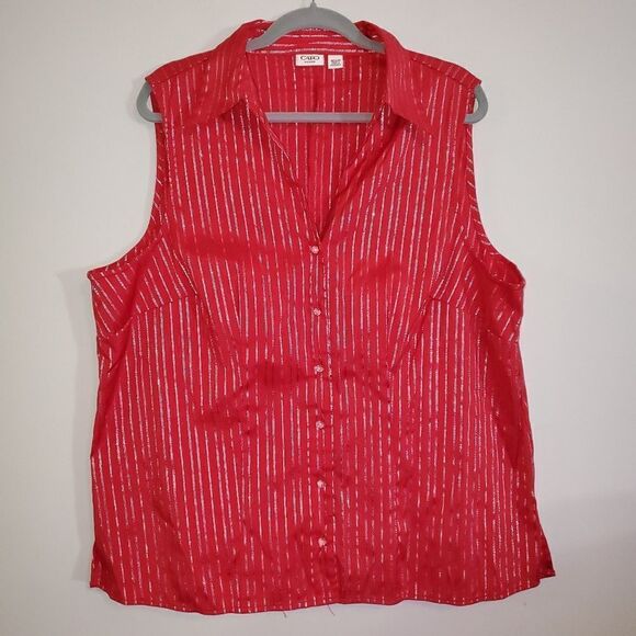 CATO RED AND SILVER STRETCH SLEEVELESS TOP SIZE 22/24W - Picture 1 of 4
